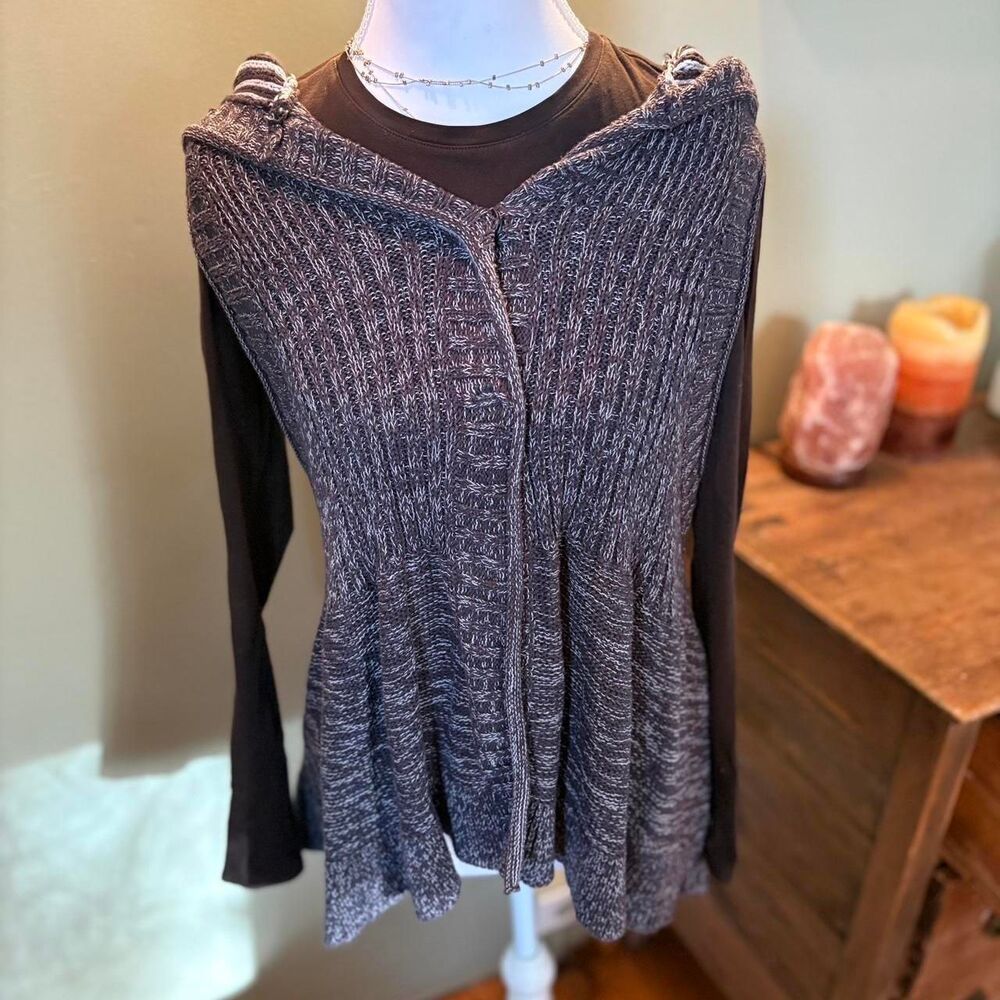 Free People Women's Grey/Cream Flowy Hooded Sweater Vest Size M